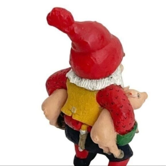 Candy Design Norway Santa like Gnome figurine holding 2 pigs approximately 6” - Picture 9 of 13